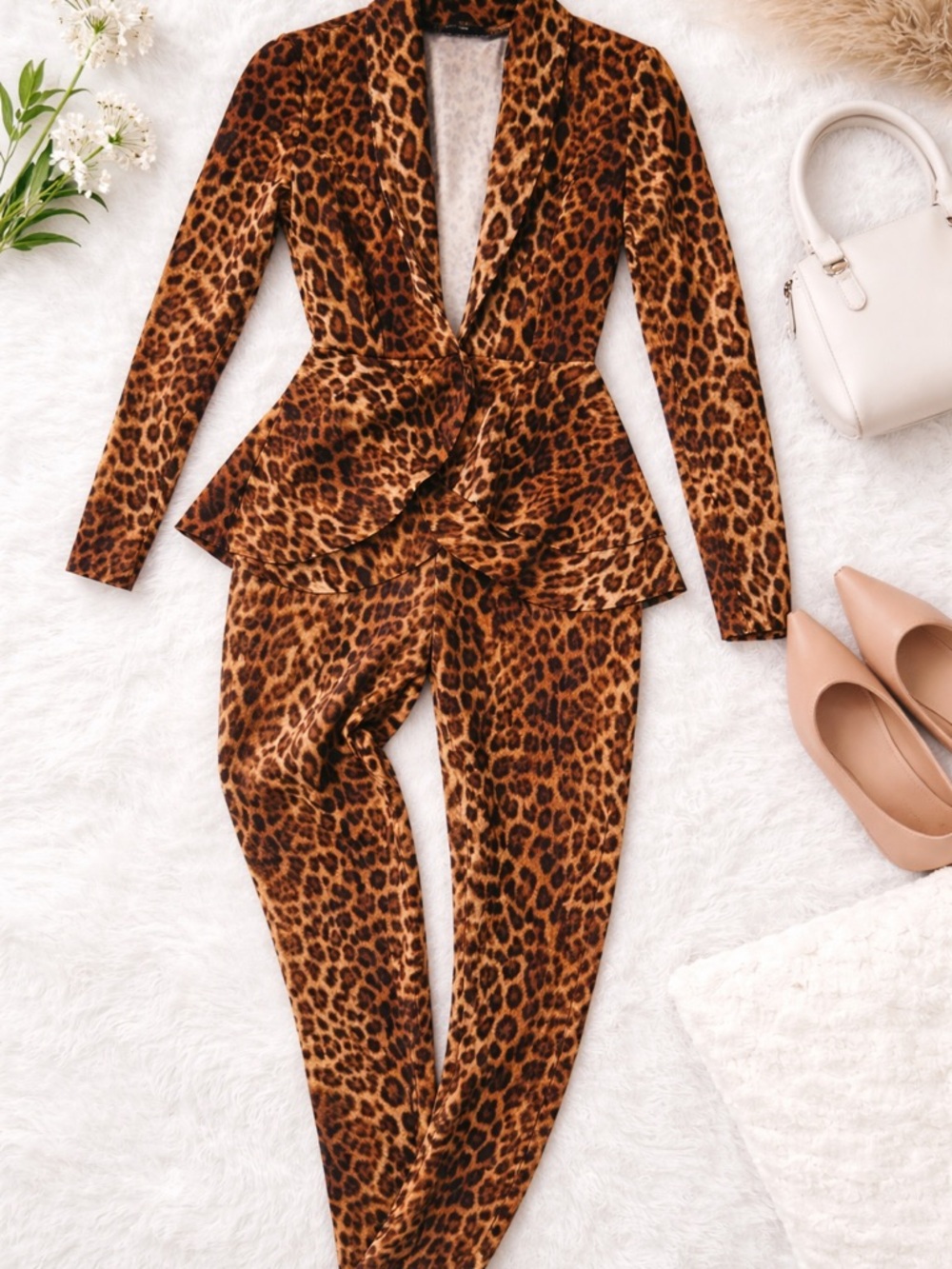 Leopard Print Women's Jumpsuit Pants Set - Brown Animal Print